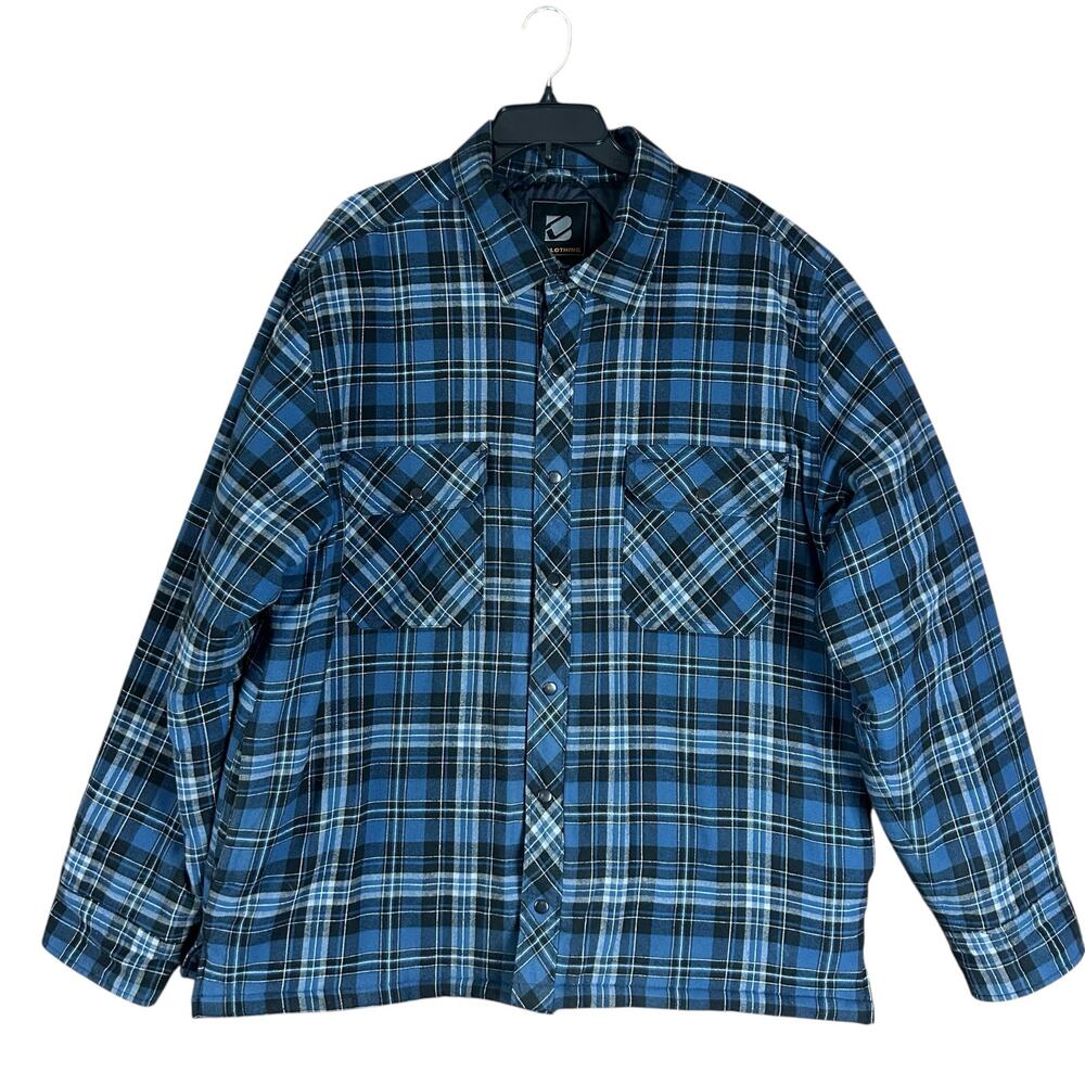 BC Clothing Shacket Men Size XXL Blue Black Plaid Flannel Quilted Lining Pockets